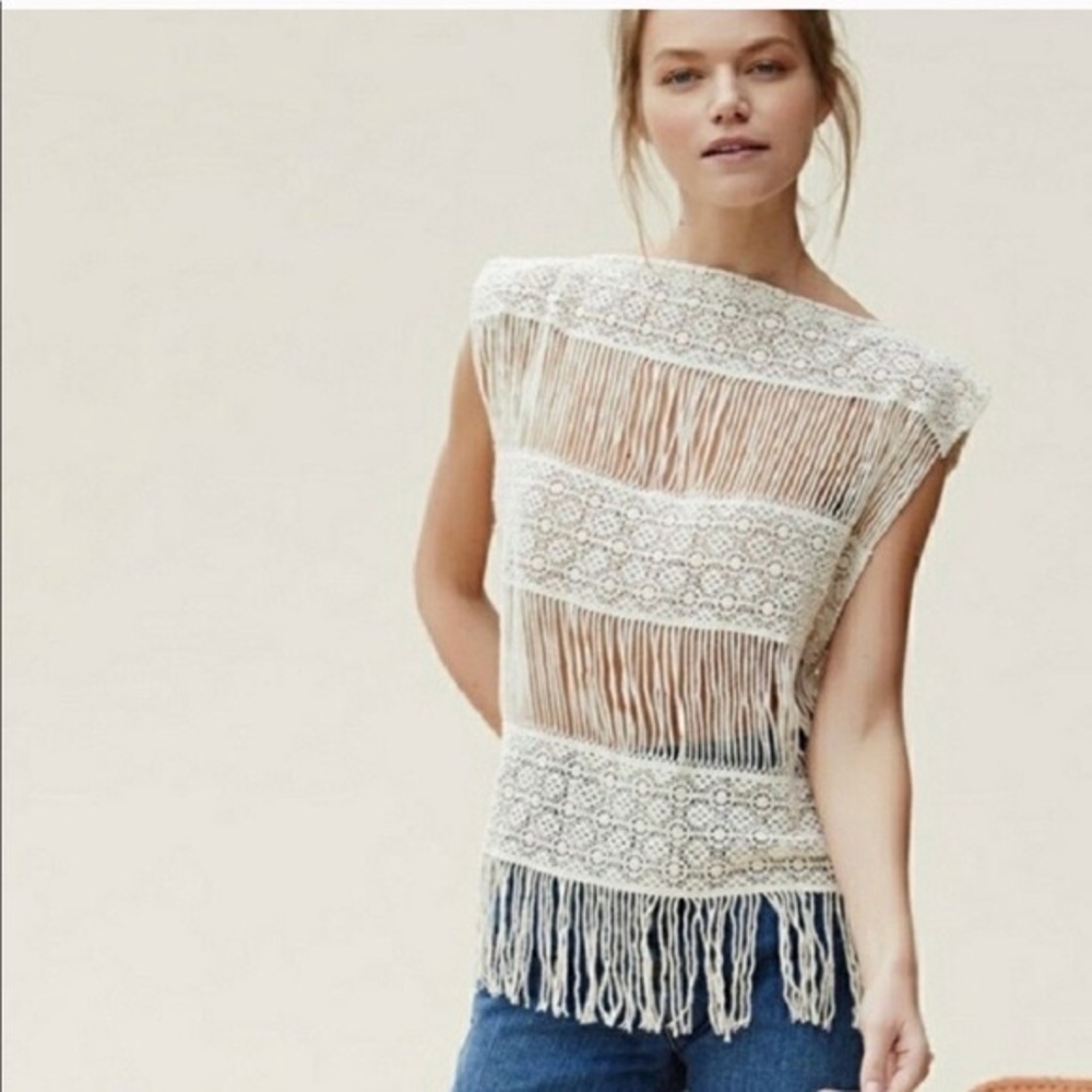 Anthropologie Callahan knit crochet cream top